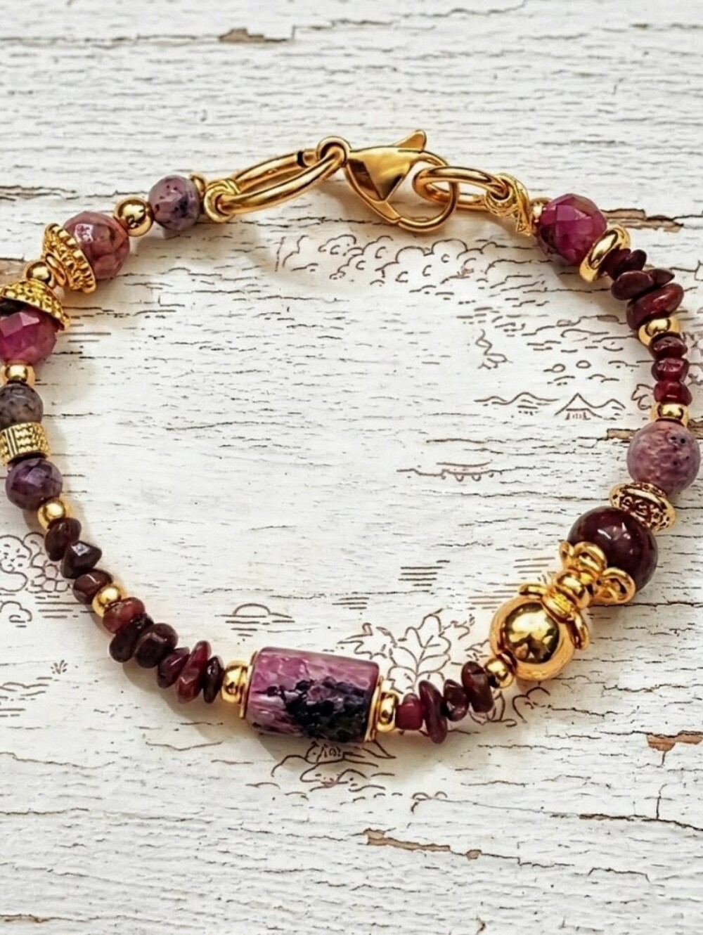 Genuine Ravishing Ruby In Dainty Gold Plated Bracelet